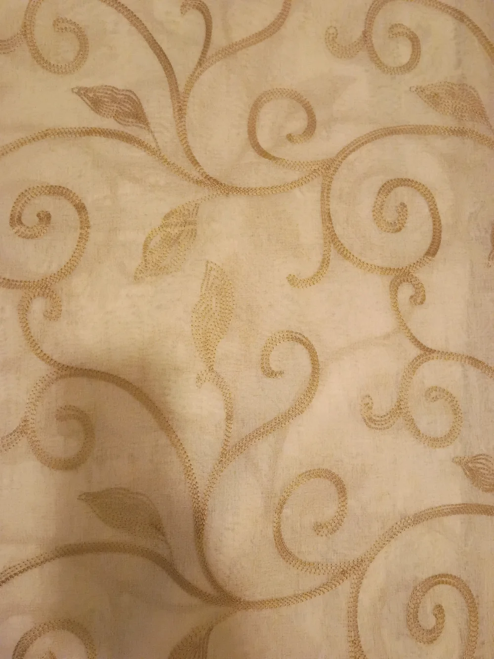 Taupe Leaf Swirl Embroidered Sheer Curtain Panel X4 NWOT